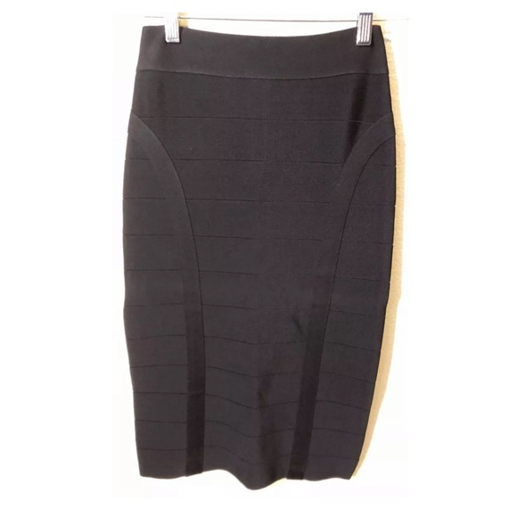 Bebe Womens Knit Pencil Midi Skirt Slim Silhouette Black Size XS X-Small - Picture 2 of 11